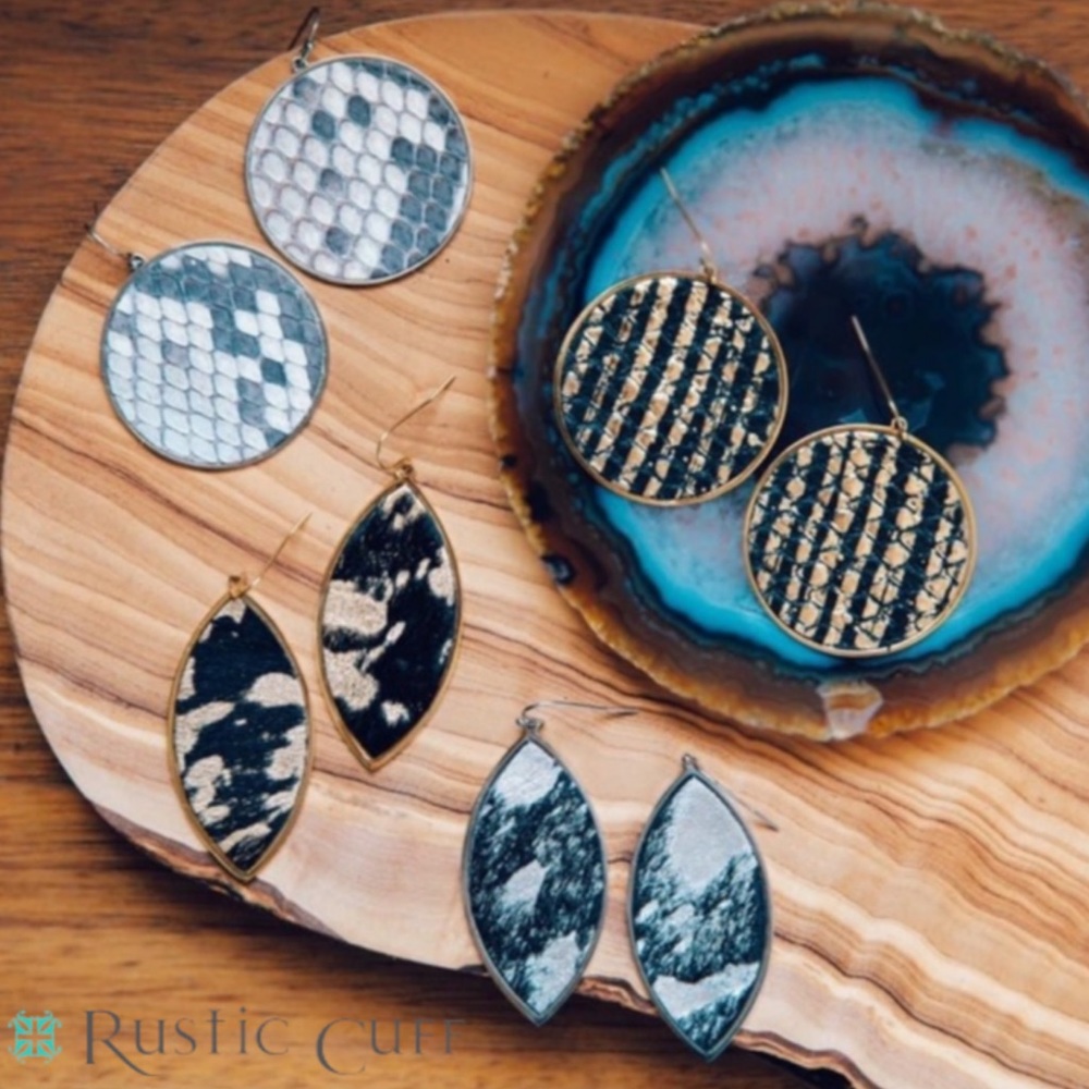 Rustic Cuff Calfskin Leaf Shaped Earrings-Seeing Daylight on Gold